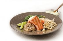 Salmon Steak with Wasabi Sauce and Soba Noodles